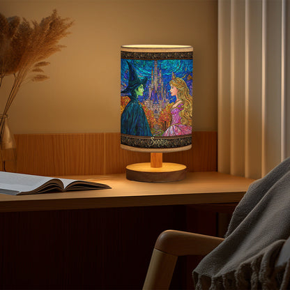Changed For Good - Personalized Green and Pink Table Lamp With Wood Base