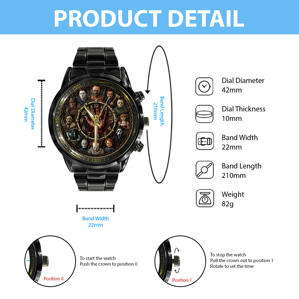 Scary Time - Personalized Horror Character Hand Watch