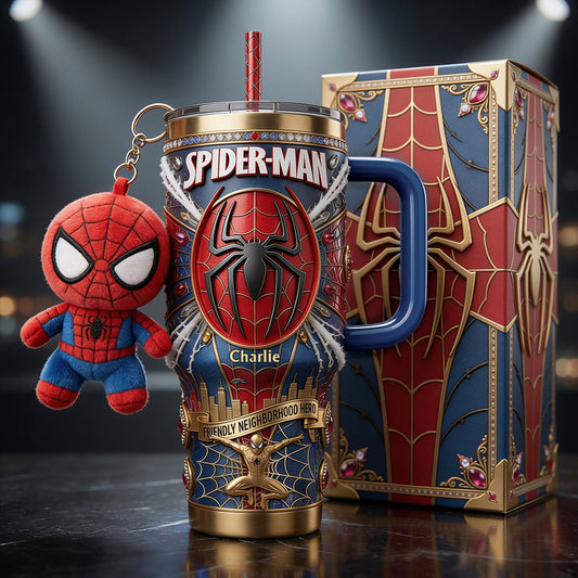 Friendly Neighborhood Hero - Personalized Spider-Verse Tumbler With Plush Charm