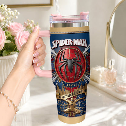 Friendly Neighborhood Hero - Personalized Spider-Verse Tumbler With Plush Charm