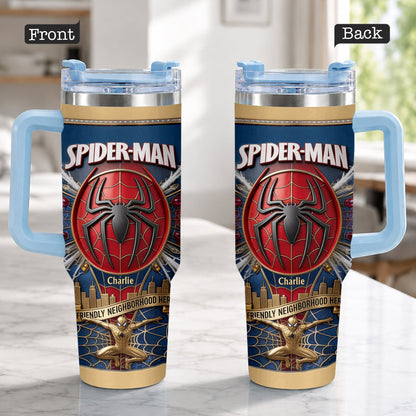 Friendly Neighborhood Hero - Personalized Spider-Verse Tumbler With Plush Charm