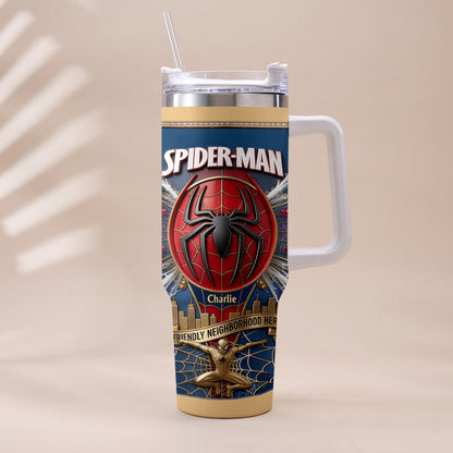 Friendly Neighborhood Hero - Personalized Spider-Verse Tumbler With Plush Charm