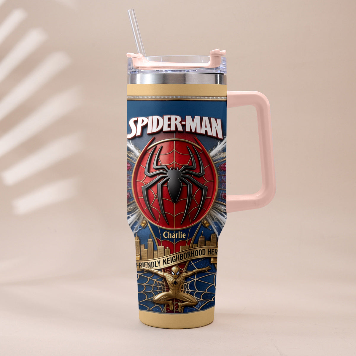 Friendly Neighborhood Hero - Personalized Spider-Verse Tumbler With Plush Charm