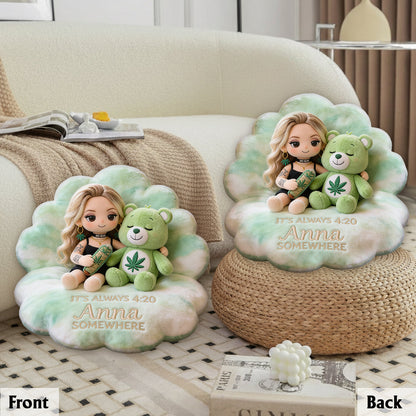 The Bear Who Doesn't Care - Personalized Weed Premium Faux Fur Pillow