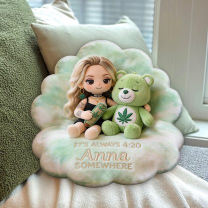 The Bear Who Doesn't Care - Personalized Weed Premium Faux Fur Pillow