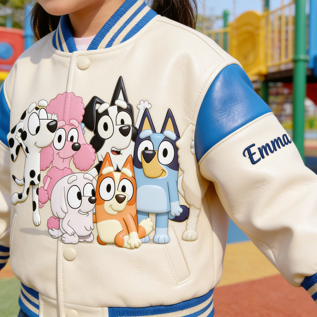 Cute Dog Friends - Personalized Blue Dog Varsity Jacket
