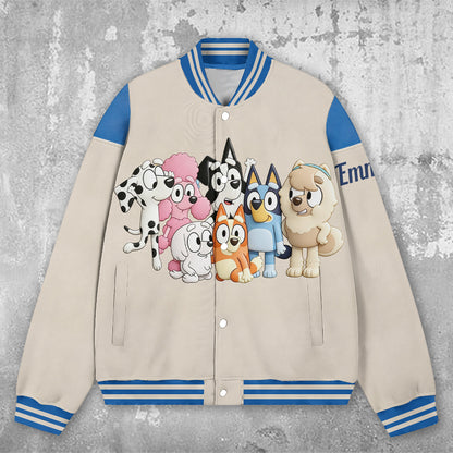 Cute Dog Friends - Personalized Blue Dog Varsity Jacket