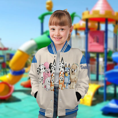 Cute Dog Friends - Personalized Blue Dog Varsity Jacket