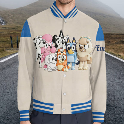 Cute Dog Friends - Personalized Blue Dog Varsity Jacket