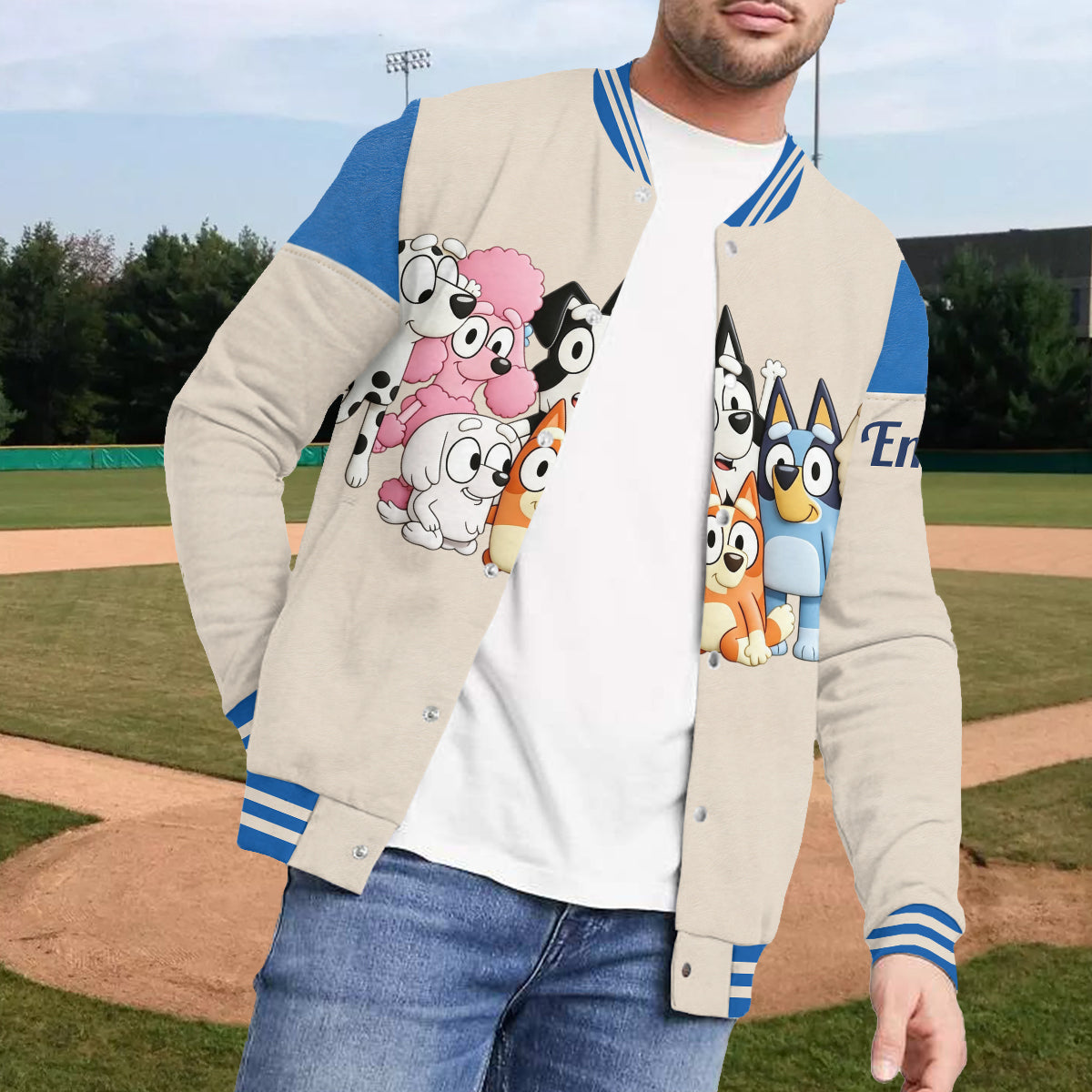 Cute Dog Friends - Personalized Blue Dog Varsity Jacket