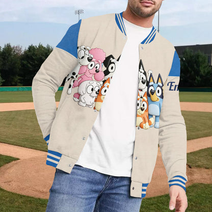 Cute Dog Friends - Personalized Blue Dog Varsity Jacket