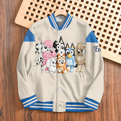 Cute Dog Friends - Personalized Blue Dog Varsity Jacket
