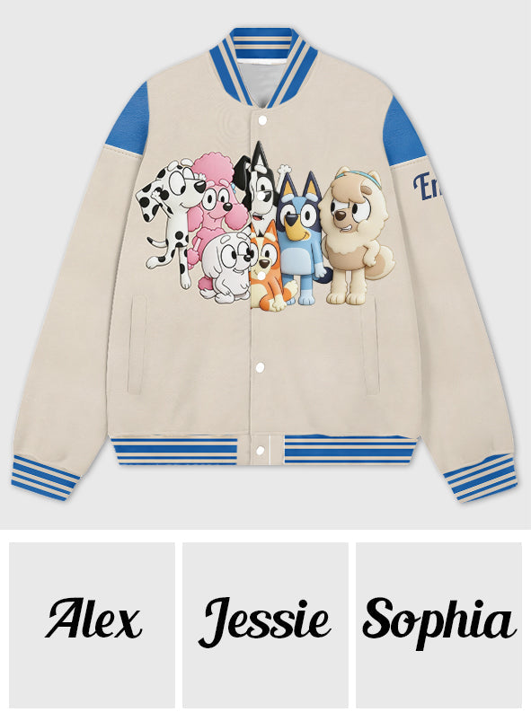 Cute Dog Friends - Personalized Blue Dog Varsity Jacket