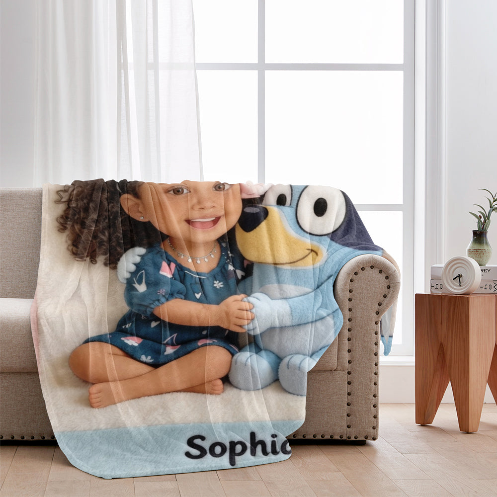 Cute Friend - Personalized Blue Dog Blanket