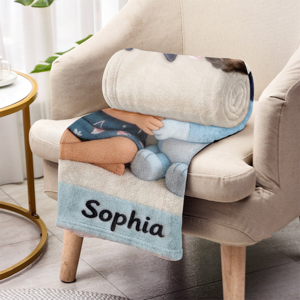 Cute Friend - Personalized Blue Dog Blanket
