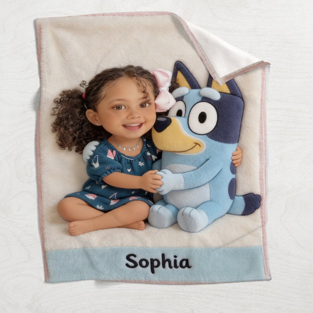 Cute Friend - Personalized Blue Dog Blanket