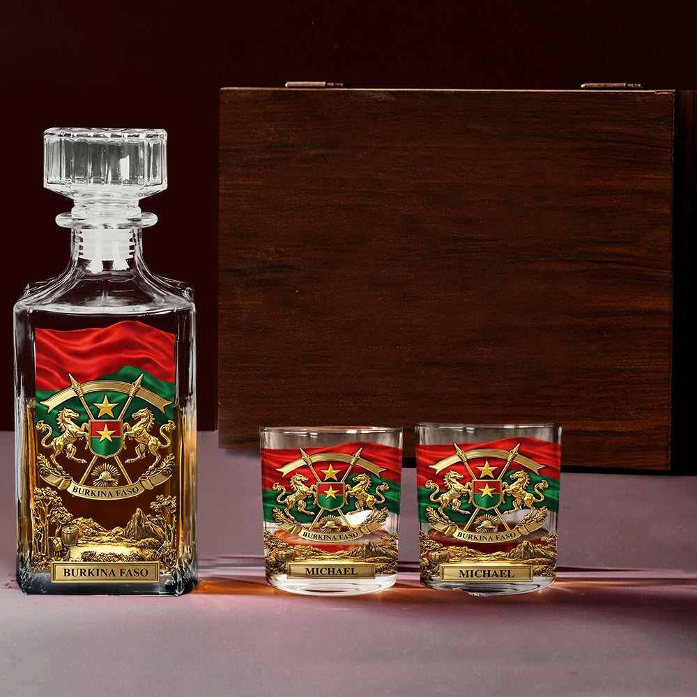 Proud Burkina Faso - Personalized Expats Whiskey Decanter Set