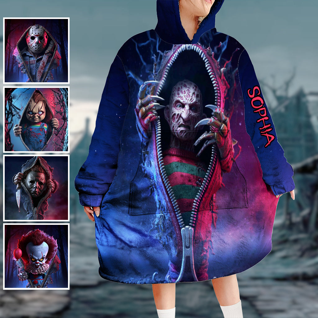 Scary Halloween - Personalized Horror Character Blanket Hoodie