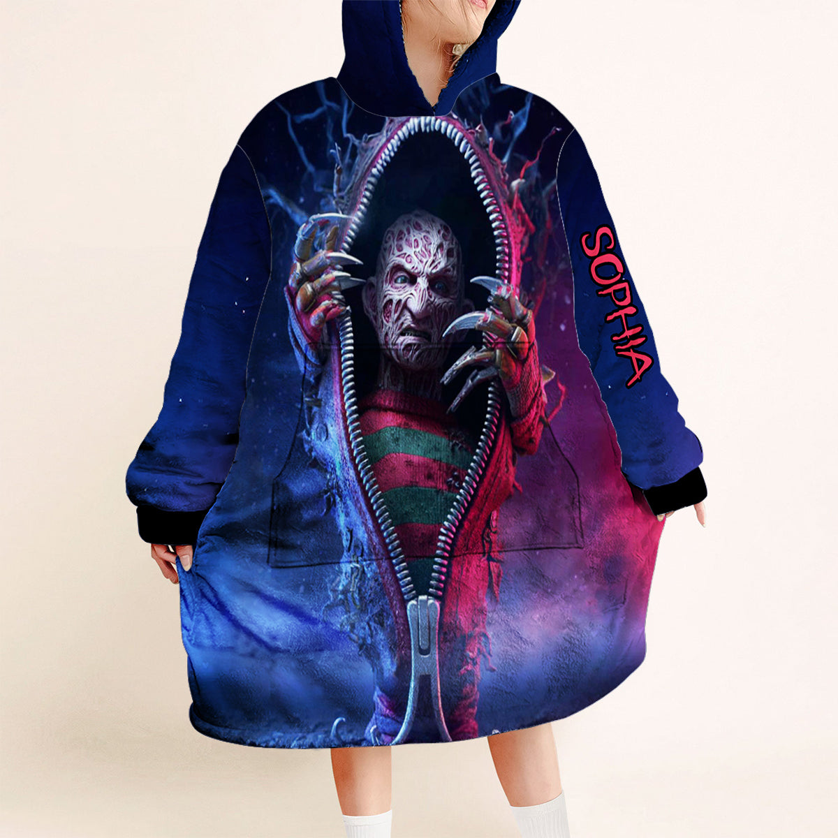 Scary Halloween - Personalized Horror Character Blanket Hoodie