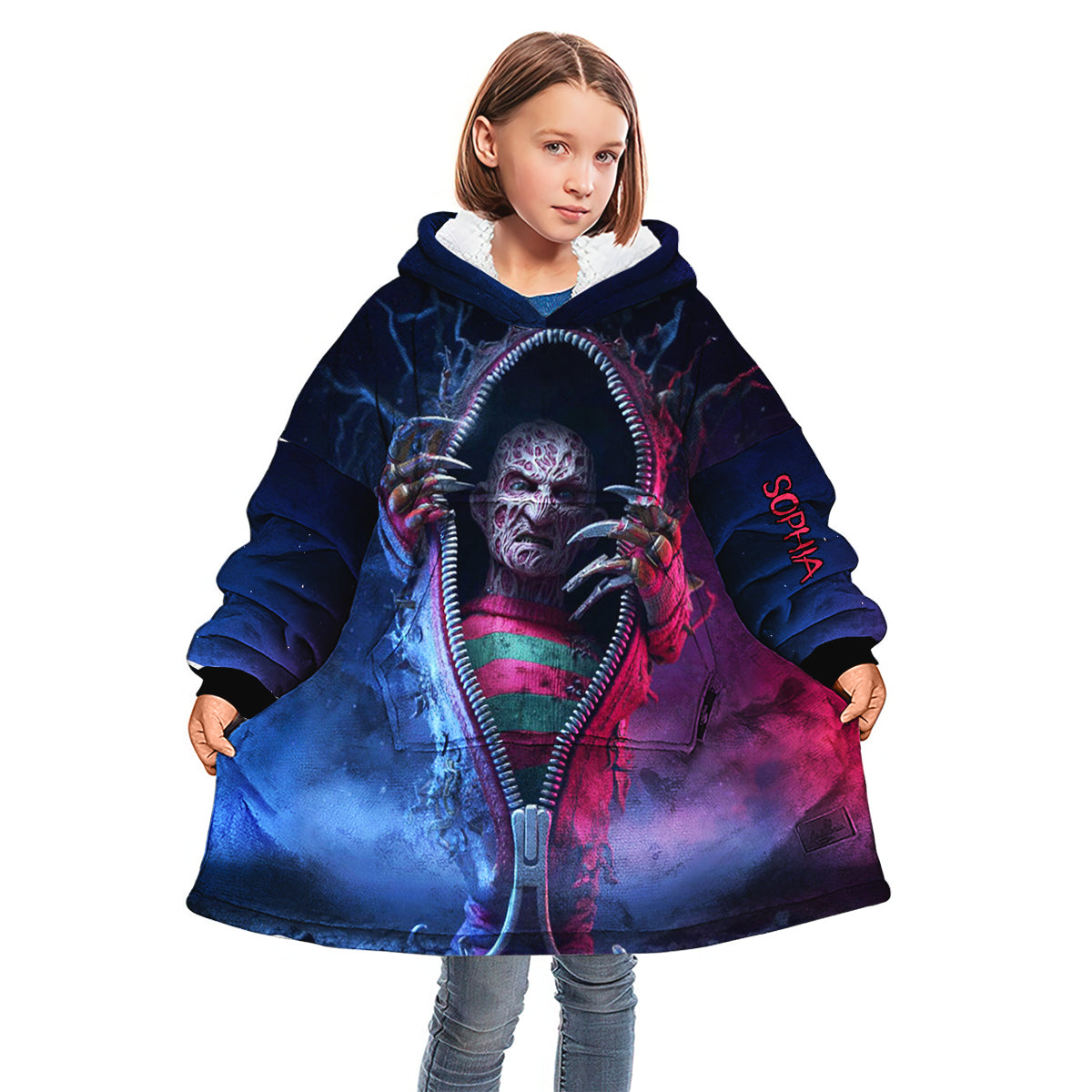 Scary Halloween - Personalized Horror Character Blanket Hoodie