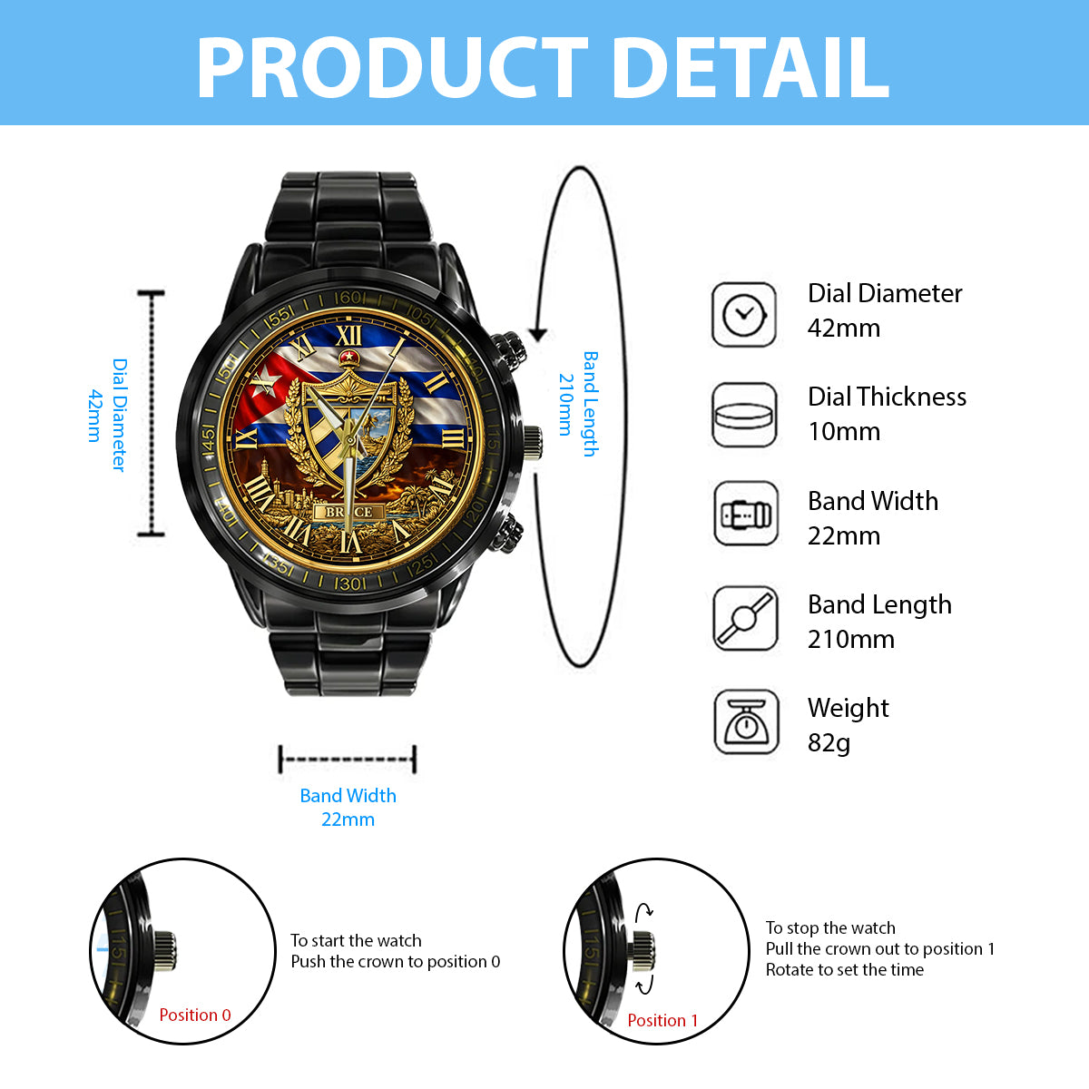 Proud Cuba - Personalized Expats Hand Watch