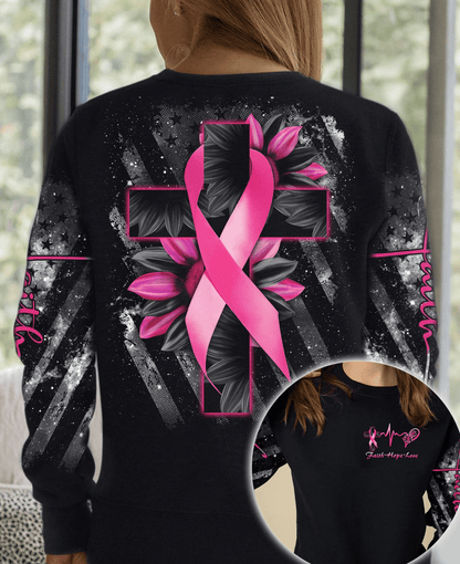 Faith Cross Sunflower Breast Cancer - Breast Cancer Awareness All Over T-shirt and Hoodie 0822