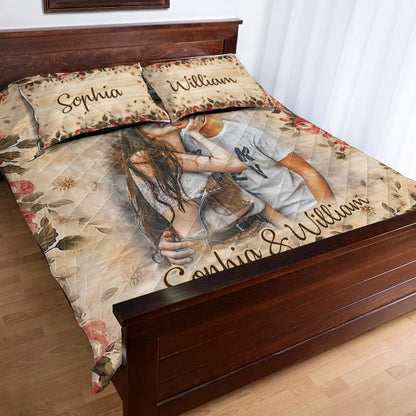 Watercolor Couple - Personalized Couple Quilt Set