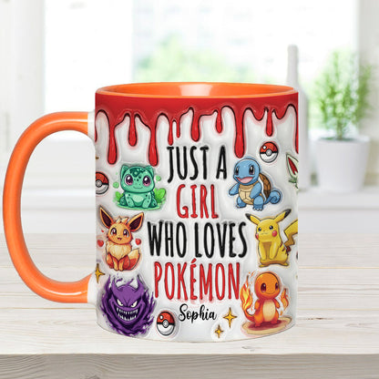 Just A Girl Who Loves Cute Monsters - Personalized Monster Trainer Accent Mug
