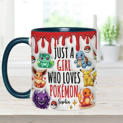 Just A Girl Who Loves Cute Monsters - Personalized Monster Trainer Accent Mug