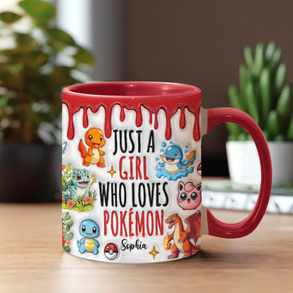 Just A Girl Who Loves Cute Monsters - Personalized Monster Trainer Accent Mug