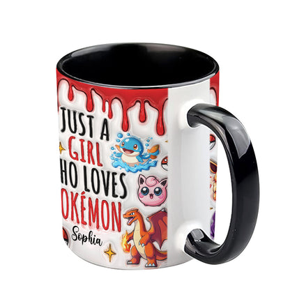 Just A Girl Who Loves Cute Monsters - Personalized Monster Trainer Accent Mug