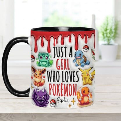 Just A Girl Who Loves Cute Monsters - Personalized Monster Trainer Accent Mug