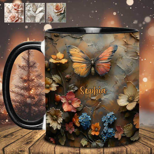 Chic Rose & Butterfly - Personalized Butterfly Accent Mug