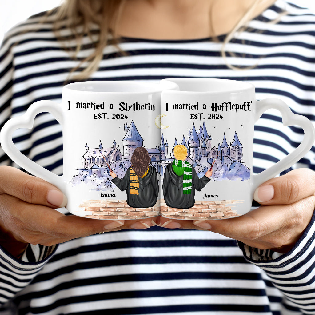 I married a Hufflepuff - Personalized Couple Matching Heart Handle Mug