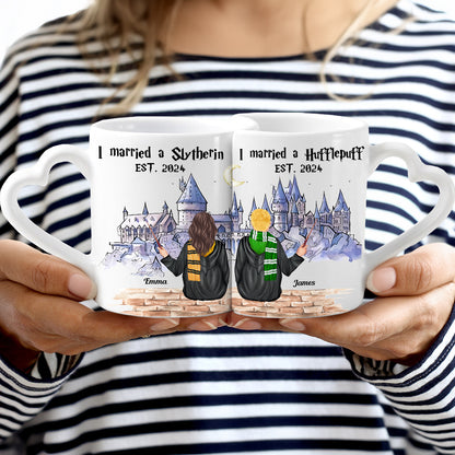 I married a Hufflepuff - Personalized Couple Matching Heart Handle Mug