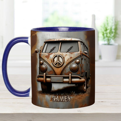 Vintage Camper Van Peace Symbol - Personalized Hippie Accent Mug