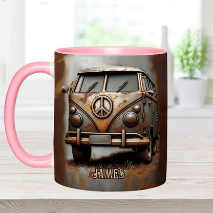Vintage Camper Van Peace Symbol - Personalized Hippie Accent Mug