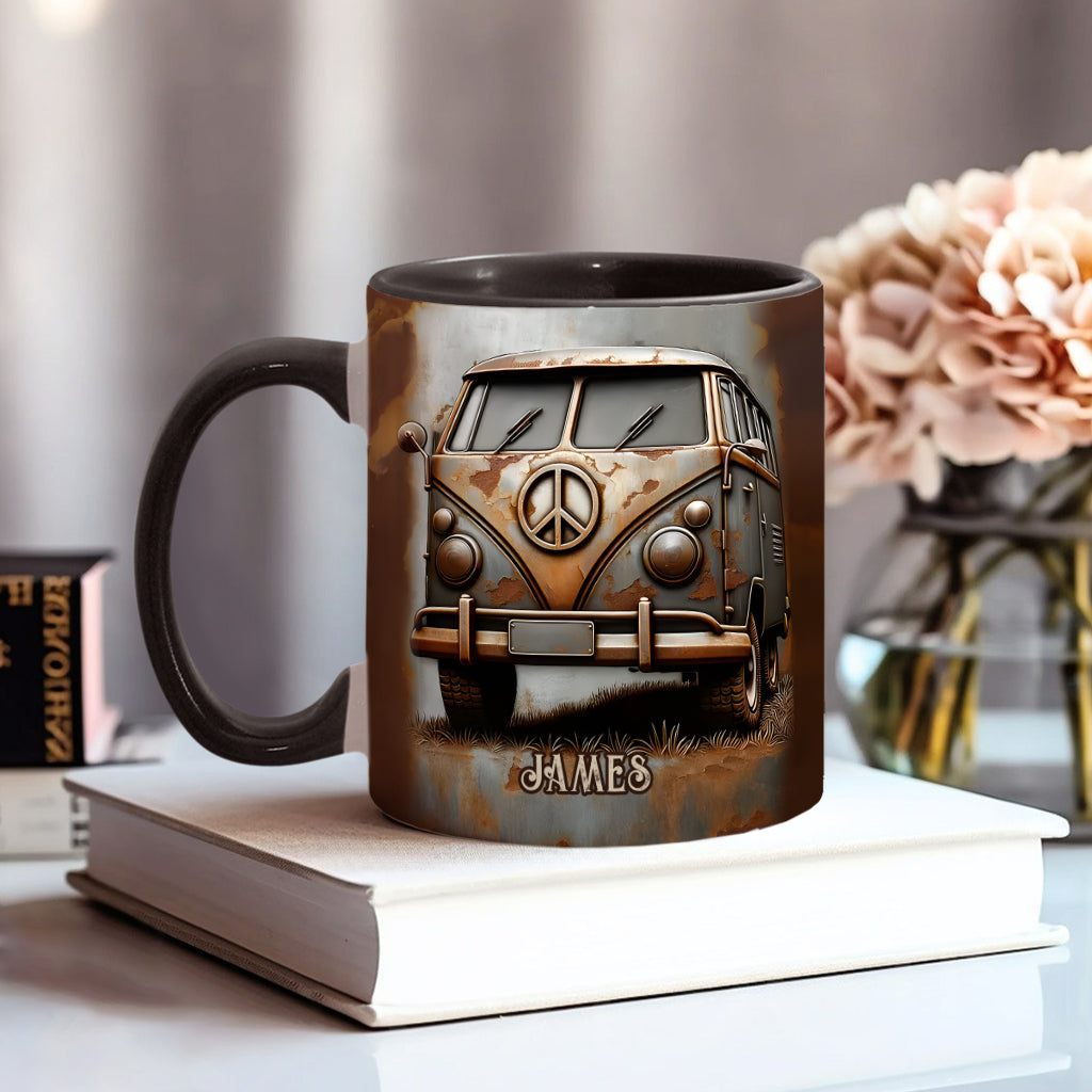 Vintage Camper Van Peace Symbol - Personalized Hippie Accent Mug