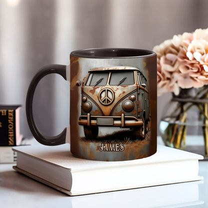 Vintage Camper Van Peace Symbol - Personalized Hippie Accent Mug