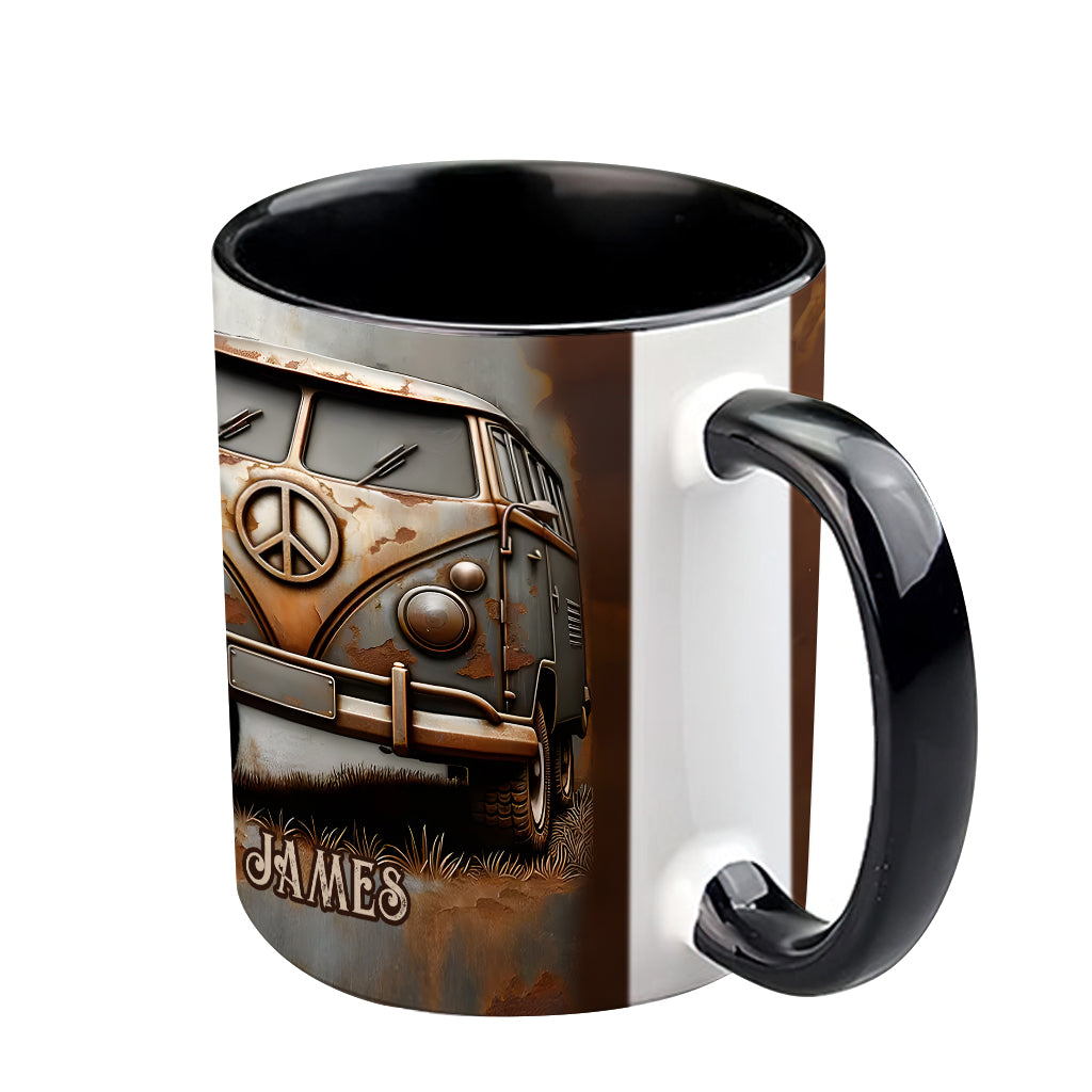 Vintage Camper Van Peace Symbol - Personalized Hippie Accent Mug