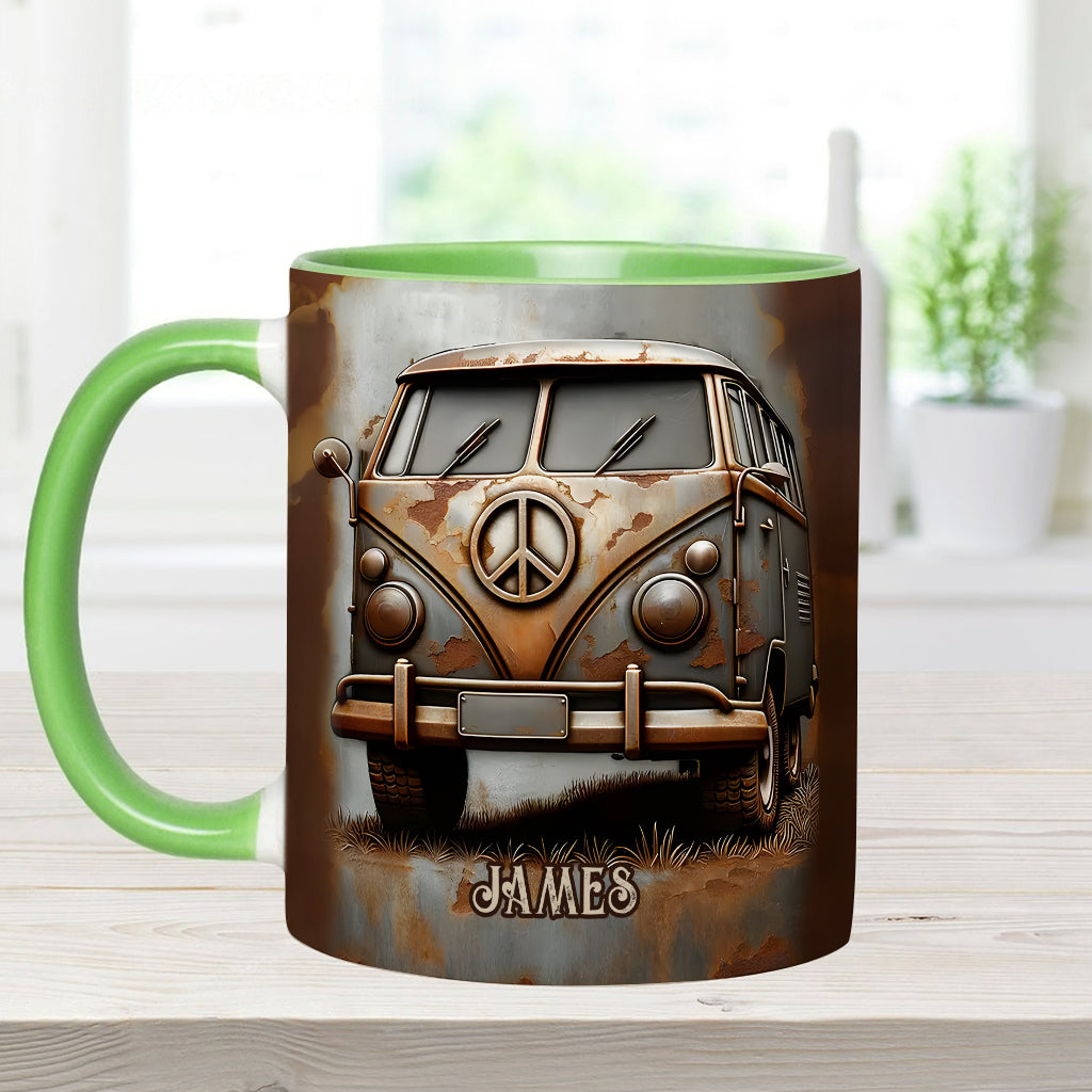 Vintage Camper Van Peace Symbol - Personalized Hippie Accent Mug