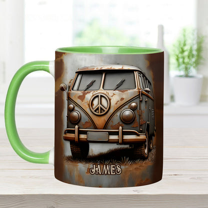 Vintage Camper Van Peace Symbol - Personalized Hippie Accent Mug