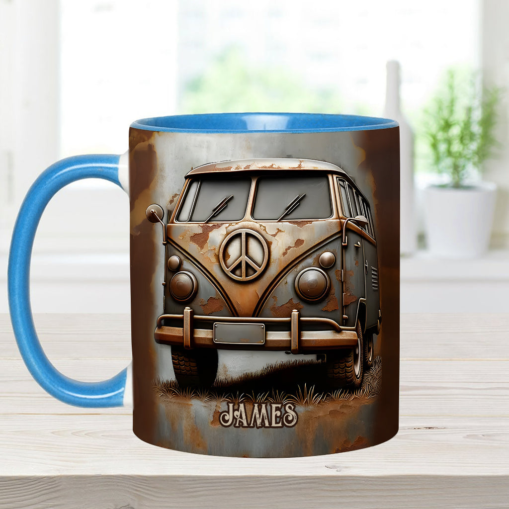 Vintage Camper Van Peace Symbol - Personalized Hippie Accent Mug