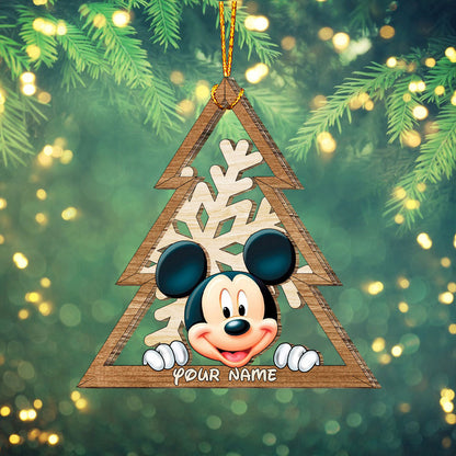 Mouse Ears Snowflake - Personalized Christmas Mouse Layered Wood Ornament