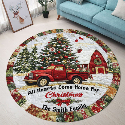 All Hearts Come Home For Christmas - Personalized Family Round Rug