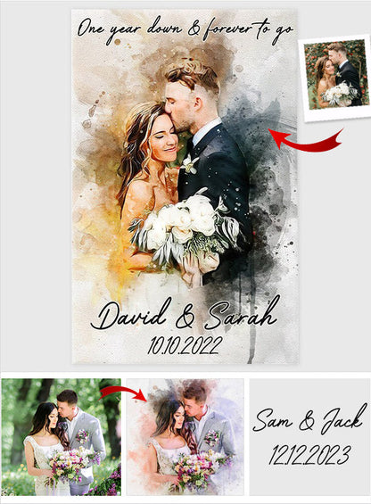 Custom Watercolor Painting From Photo - Personalized Husband And Wife Canvas And Poster