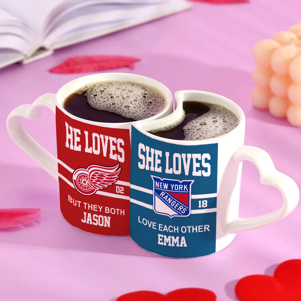 Hockey Couple - Personalized Hockey Matching Heart Handle Mug