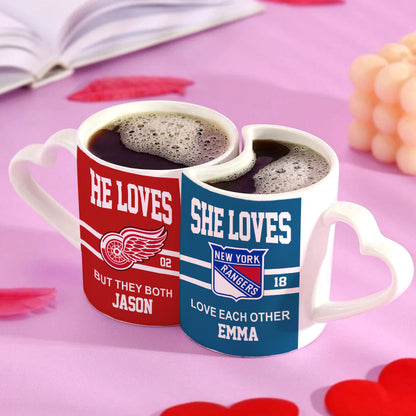 Hockey Couple - Personalized Hockey Matching Heart Handle Mug