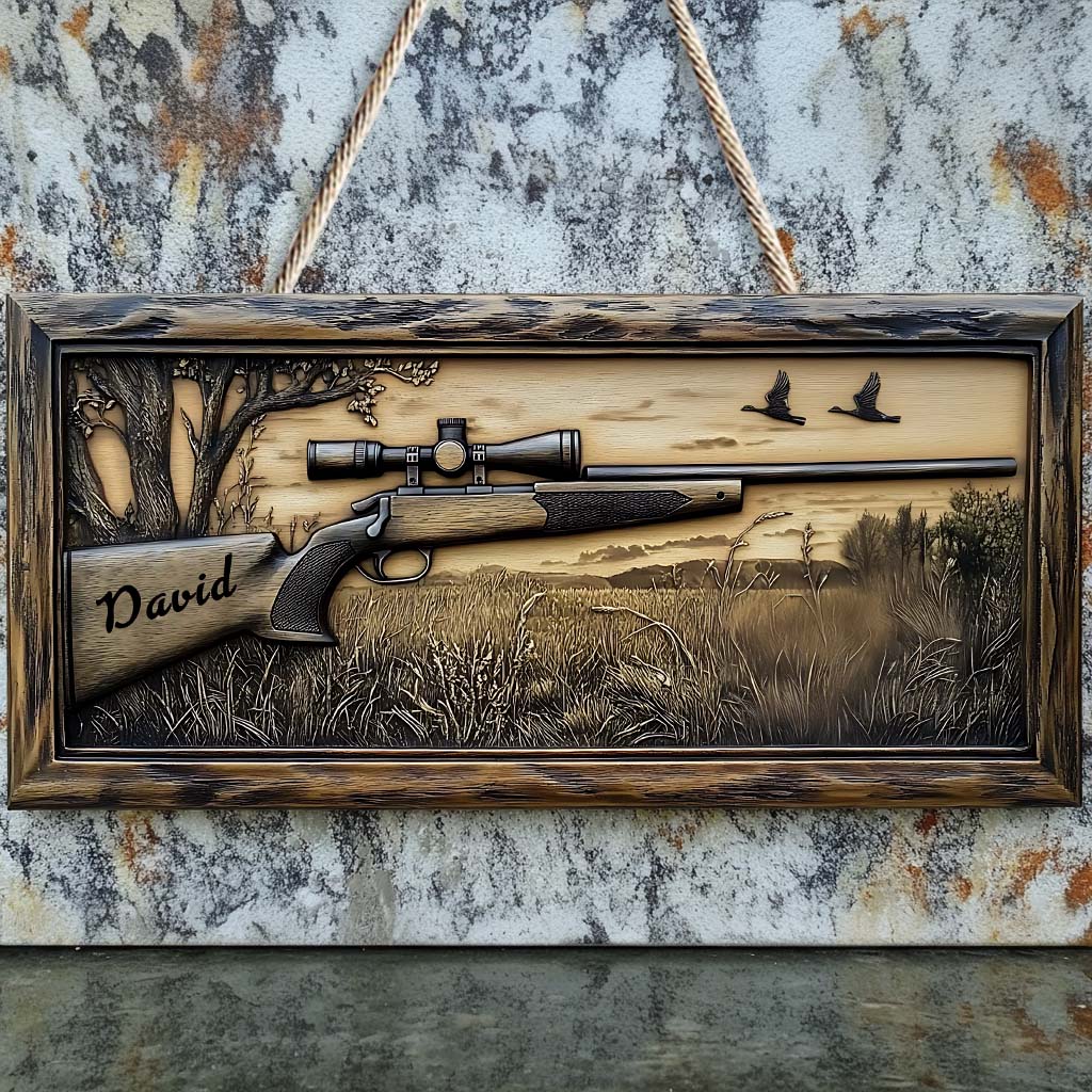 Hunting Rifle - Personalized Hunting Custom Shaped Wood Sign