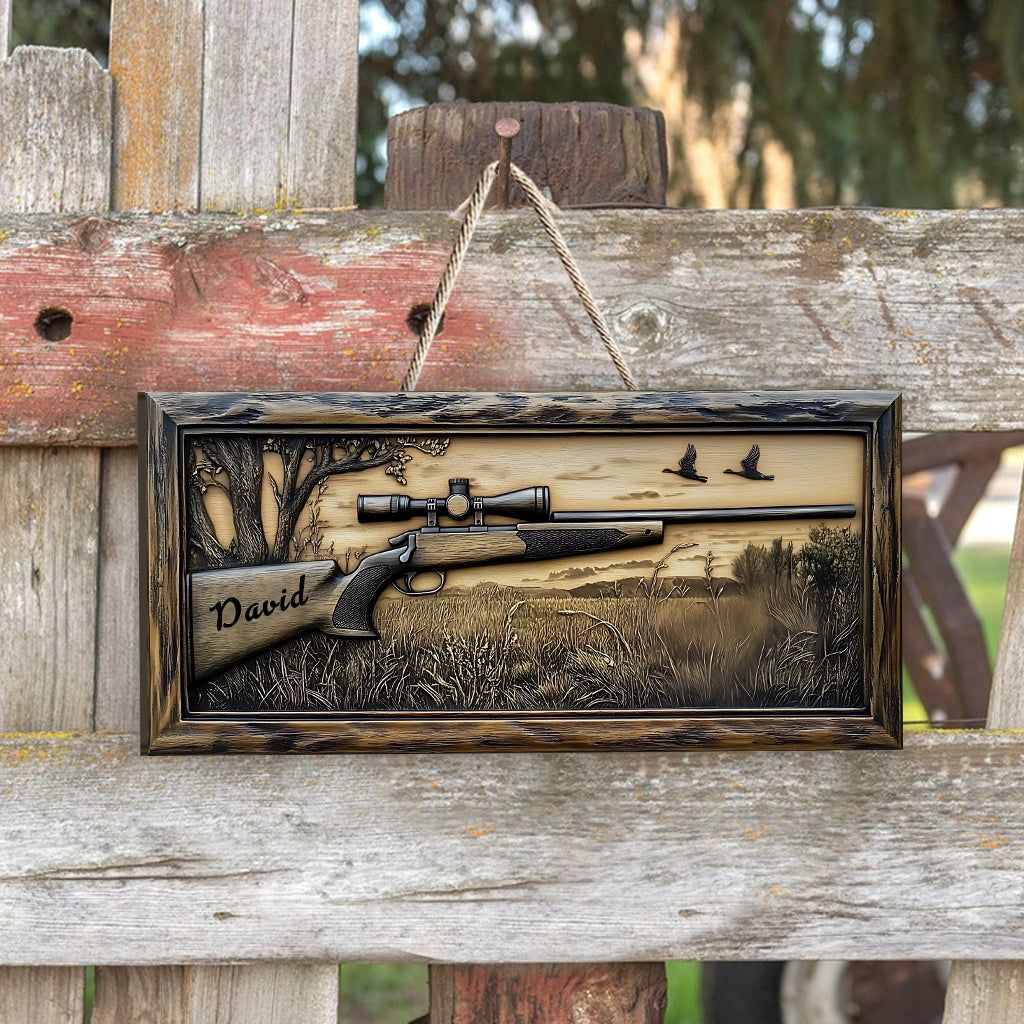 Hunting Rifle - Personalized Hunting Custom Shaped Wood Sign
